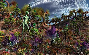 Temptation: An alien being surveys the colorful landscape