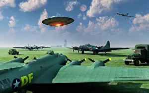 Old Fashion: An alien UFO flying low over an American airbase