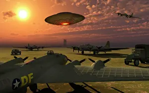 Old Fashion: An alien UFO flying low over an American airbase