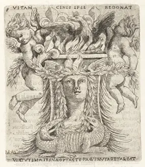 Iconografia: Allegorical vignette with phoenix, putti and crocodiles