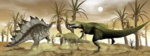 Allosaurid: Two Allosaurus dinosaurs attack a lone Stegosaurus in the ?