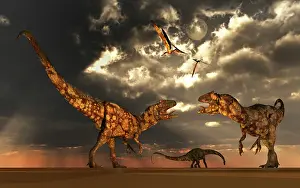 Pterosaur: Allosaurus dinosaurs and other creatures during
