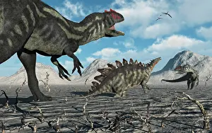 Stuck: Allosaurus dinosaurs moving in to kill a Stegosaurus ?