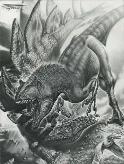 Spiked: Allosaurus vs. Stegosaurus, graphite