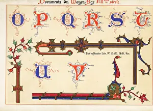 13th Century: Alphabet of decorative initial letters O to V, 13th century