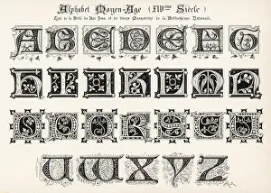 14th Century: Alphabet of decorative initial letters taken from