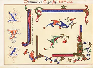 13th Century: Alphabet of decorative initial letters XYZ, 13th century