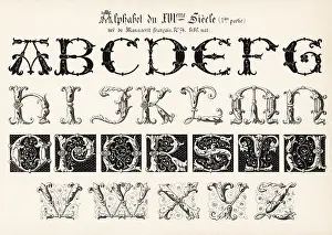 Chromolithograh: Alphabet of initial letters from a French manuscript