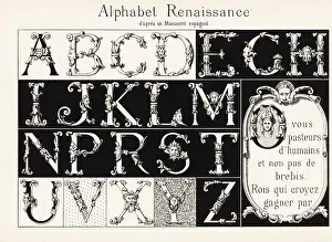 Chromolithograh: Alphabet of initial letters from a Spanish manuscript