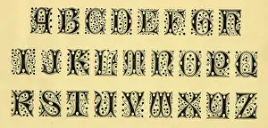 Typography: Alphabet initials, ornate upper case A-Z