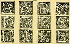 Cherub: Alphabet with putti, ornate initials A-L