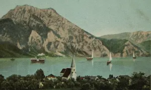 Altmunster: Altmunster. View of the church and the lake