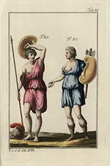 Spalart: Two Amazon women warriors with lance, axe