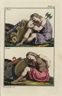 Battledress: Two Amazons with shields and weapons, the one