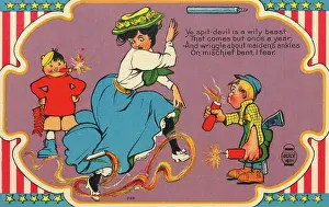 Scare: American 4th of July themed postcard
