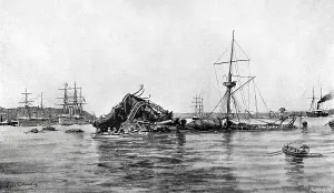 Laporta: American battleship Maine after the explosion