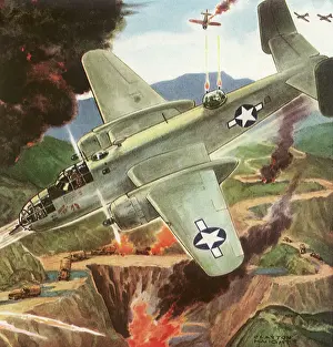 American Bomber attacks Japanese Convoy