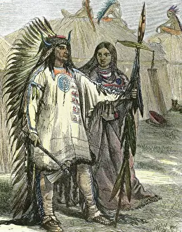 Reservation: American Indians. Colored engraving, 1880