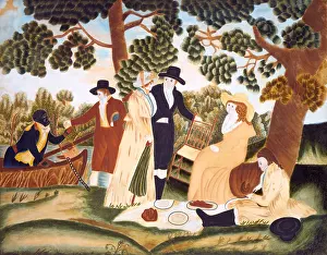 Lcgr1908: American Picnic scene of 1800, painted in