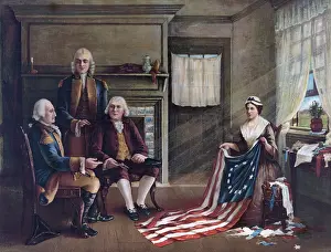 Halftone: American Revolution. Betsy Ross presenting