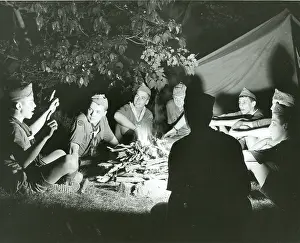 Campfire: American Scouts around a camp fire