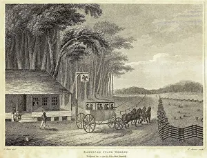 Mongroup: American Stage Wagon leaving a tavern. Ca. ?