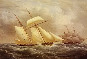 Lowering: An American Topsail Schooner with a British Squarerigger