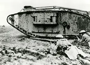 Manned: American troops training with British tanks, France, WW1