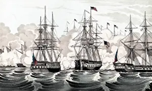 1814: An American warship between two British ships