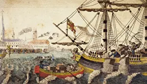Cargoes: Americans throwing the cargoes of the Teaships into the rive