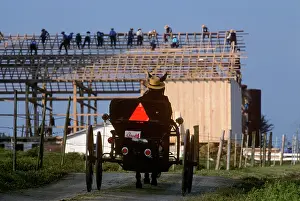 Rwn001: Amish Wagon Approaching a Barn Raising Lancaster