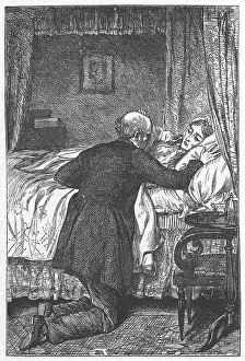 Clerical: Amos Barton at his wife's deathbed. Illustration