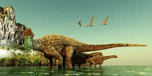 Seaweed: Ampelosaurus dinosaurs eating underwater vegetation