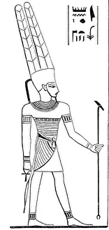 Ammon: Amun, Egyptian god of wind, full length, drawing
