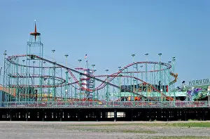 Coaster: Amusement park, roller coaster, summer, pier