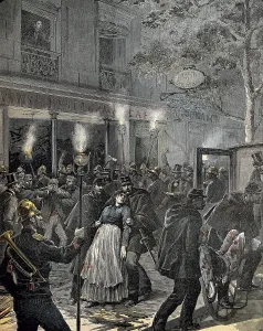 Demise: Anarchist attack in Paris (1892). Etching