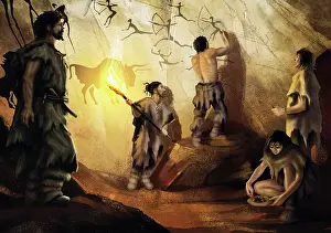 Ces Aeo Nazarbayev Intellectual Schools: Ancient artist at work in a cave, Kazakhstan area