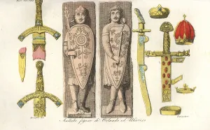 Verico: Ancient figures of Orlando and Oliver, crowns