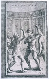 Cestus: Ancient Roman athletes boxing in leather gloves