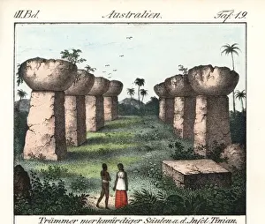 Goedsches: Ancient ruins of columns found on Tinian island, Marianas