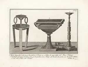 Greeks And Romans: Ancient tripod, bath, candelabra and torch