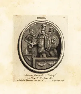 Festoons: Ancient warriors leading a sacrificial bull to an altar