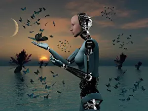 Cybernetic: An android takes a closer look at a butterfly
