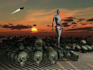 Anarchy: An android walks amongst a pile of skulls on the planet ?