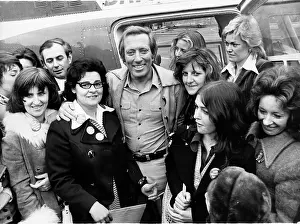 Bladder: Andy Williams, American singer, with fans, Gatwick airport