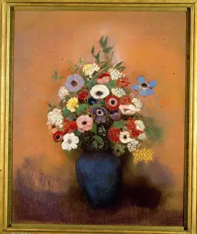 Charcoal: Anemones and Lilacs in a Blue Vase