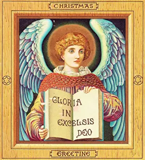 Preraphaelite: Angel with book on a Christmas card