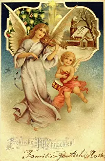 Putto: Angel and cherub on a Christmas card