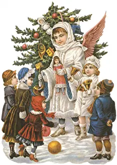 Anticipation: Angel with Children and Christmas Tree