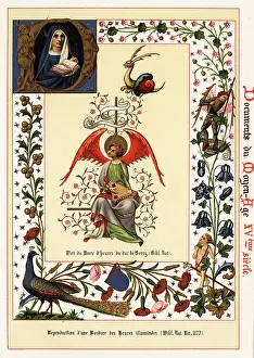 Xve Siecle: Angel with dulcimer and border from Books of Hours